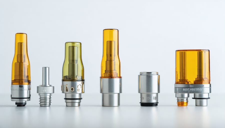 Person depositing empty vape cartridges into recycling collection container at dispensary