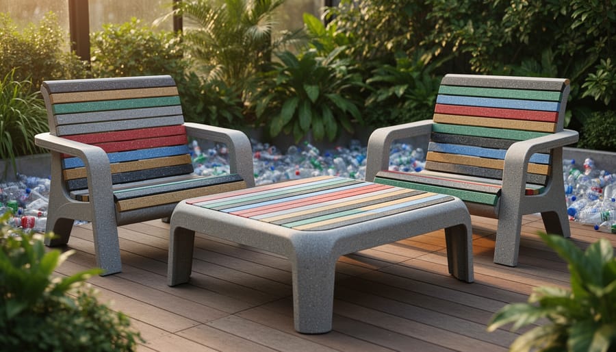 Close-up detail of recycled plastic lumber material showing texture and color variations